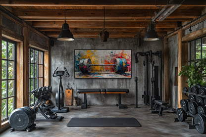 Graffiti Barbell Wall Art – Urban Fitness Painting | Motivational Gym Decor Print