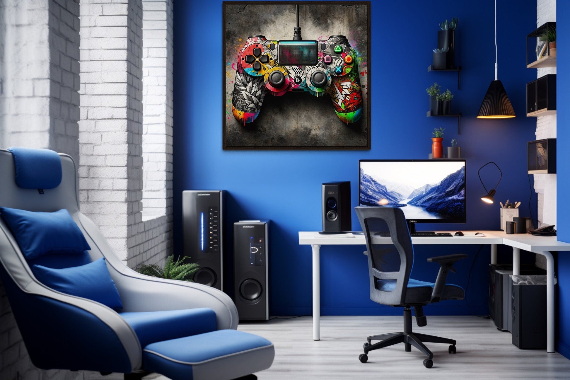 Graffiti Style Game Controller For Game Room Decor Canvas Wall Art