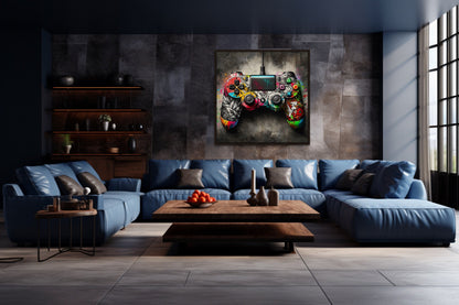 Graffiti Style Game Controller For Game Room Decor Canvas Wall Art