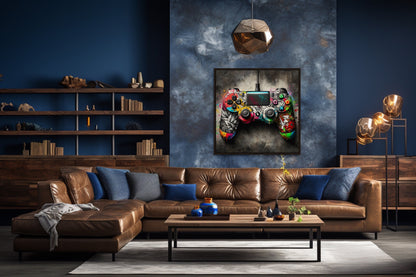 Graffiti Style Game Controller For Game Room Decor Canvas Wall Art