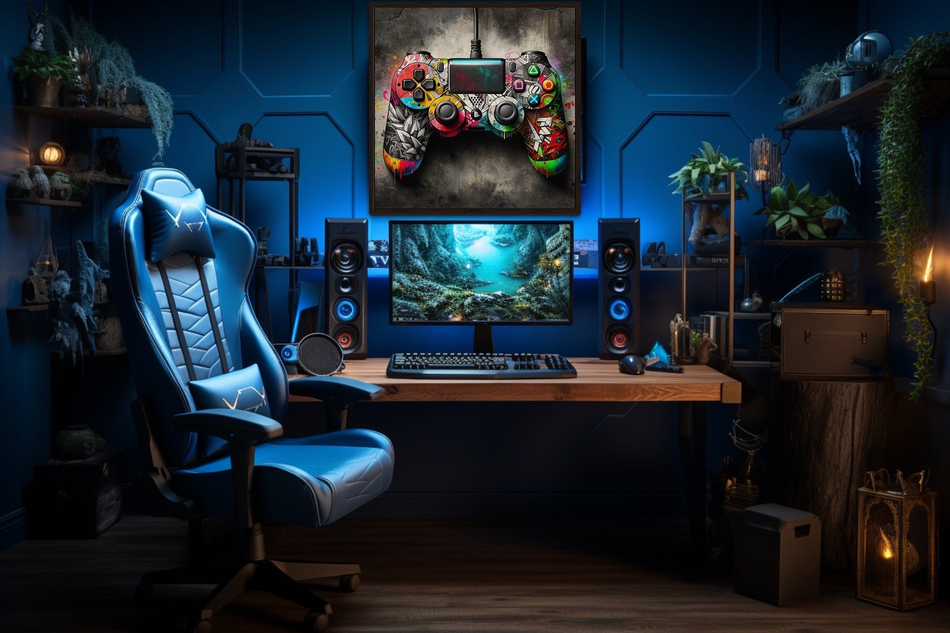 Graffiti Style Game Controller For Game Room Decor Canvas Wall Art