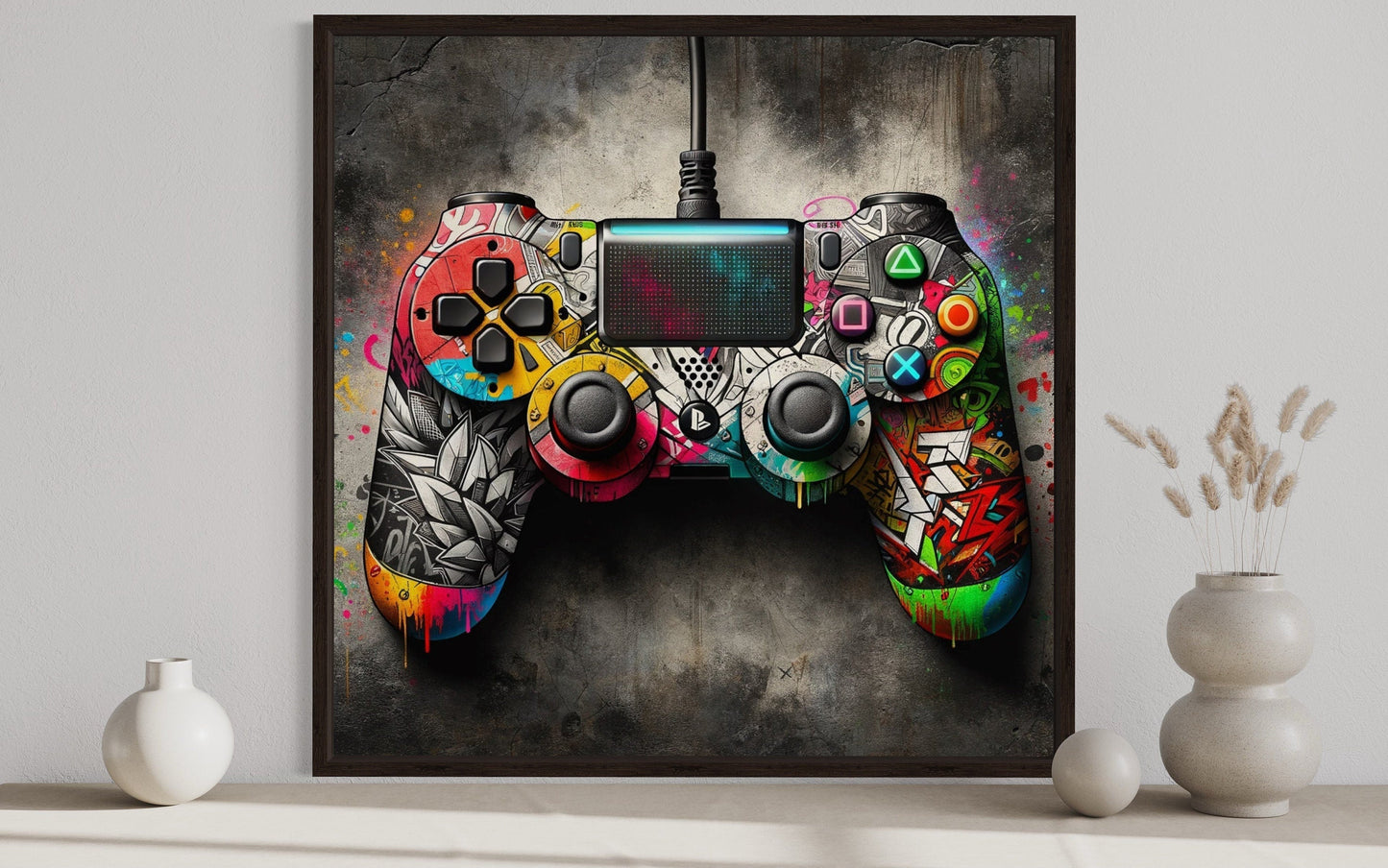 Graffiti Style Game Controller For Game Room Decor Canvas Wall Art