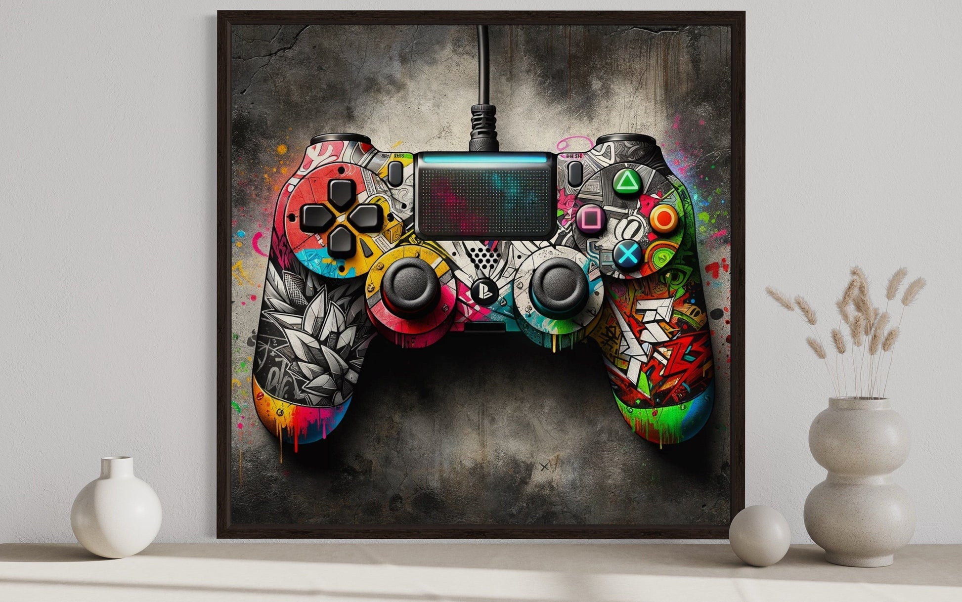 Graffiti Style Game Controller For Game Room Decor Canvas Wall Art