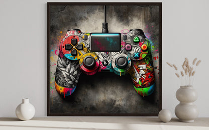 Graffiti Style Game Controller For Game Room Decor Canvas Wall Art