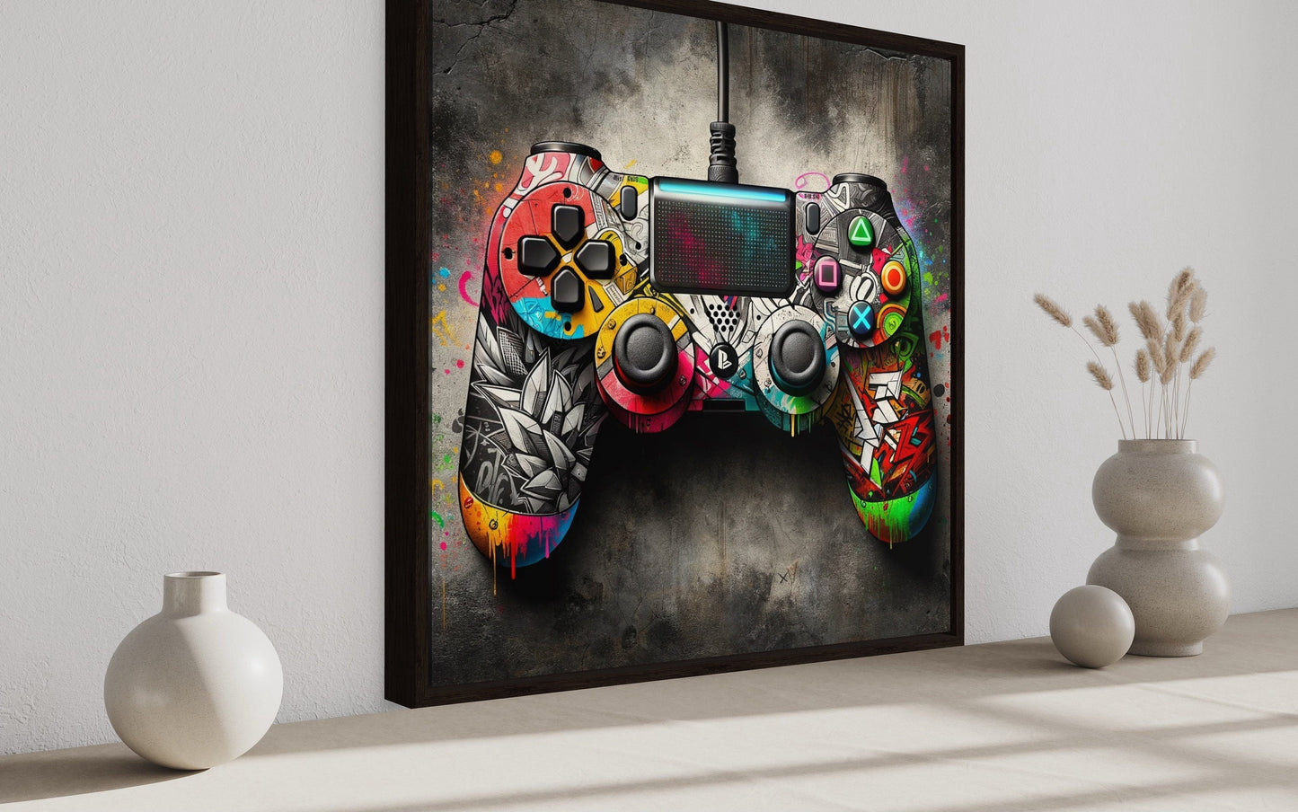 Graffiti Style Game Controller For Game Room Decor Canvas Wall Art