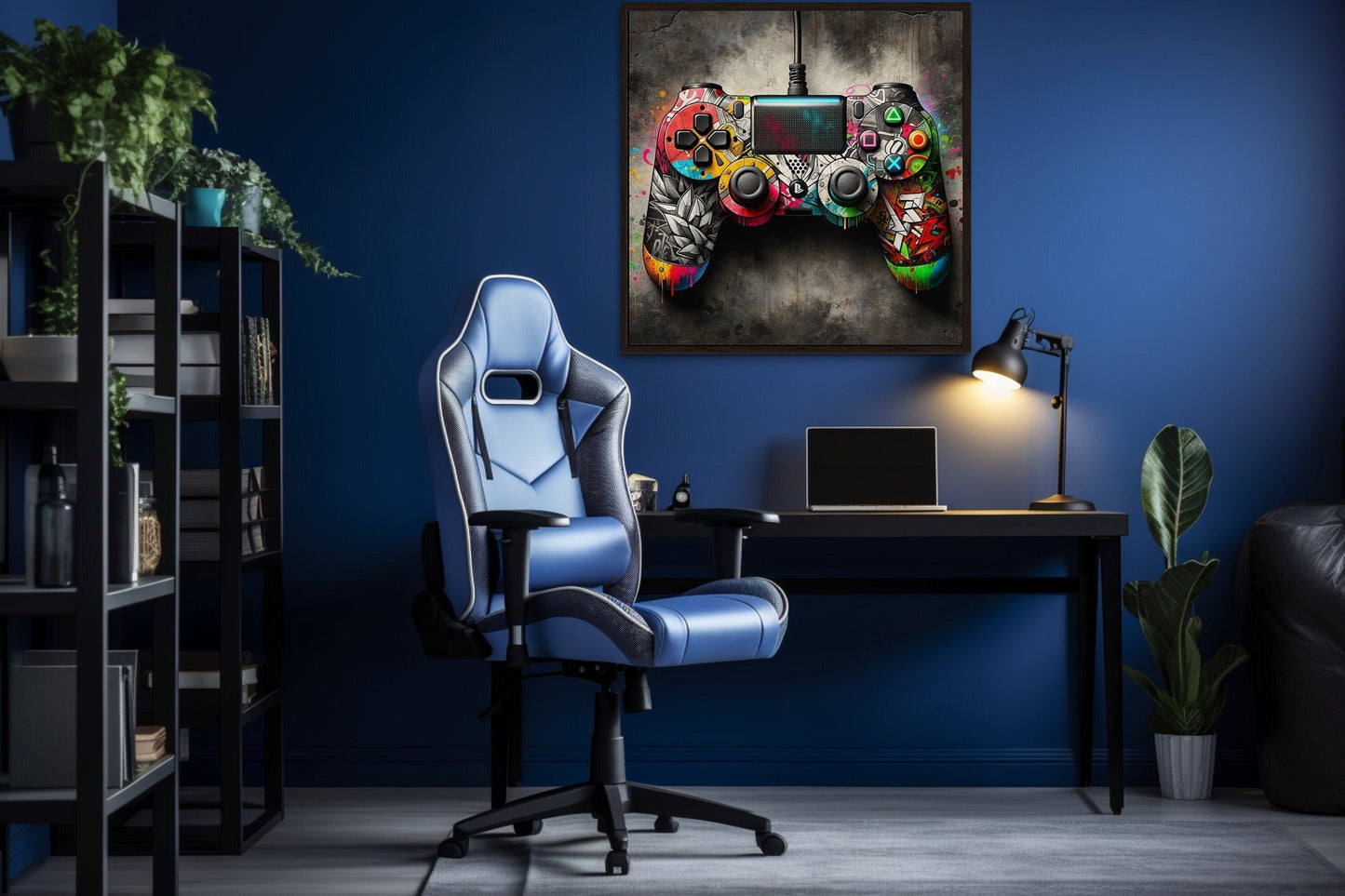 Graffiti Style Game Controller For Game Room Decor Canvas Wall Art