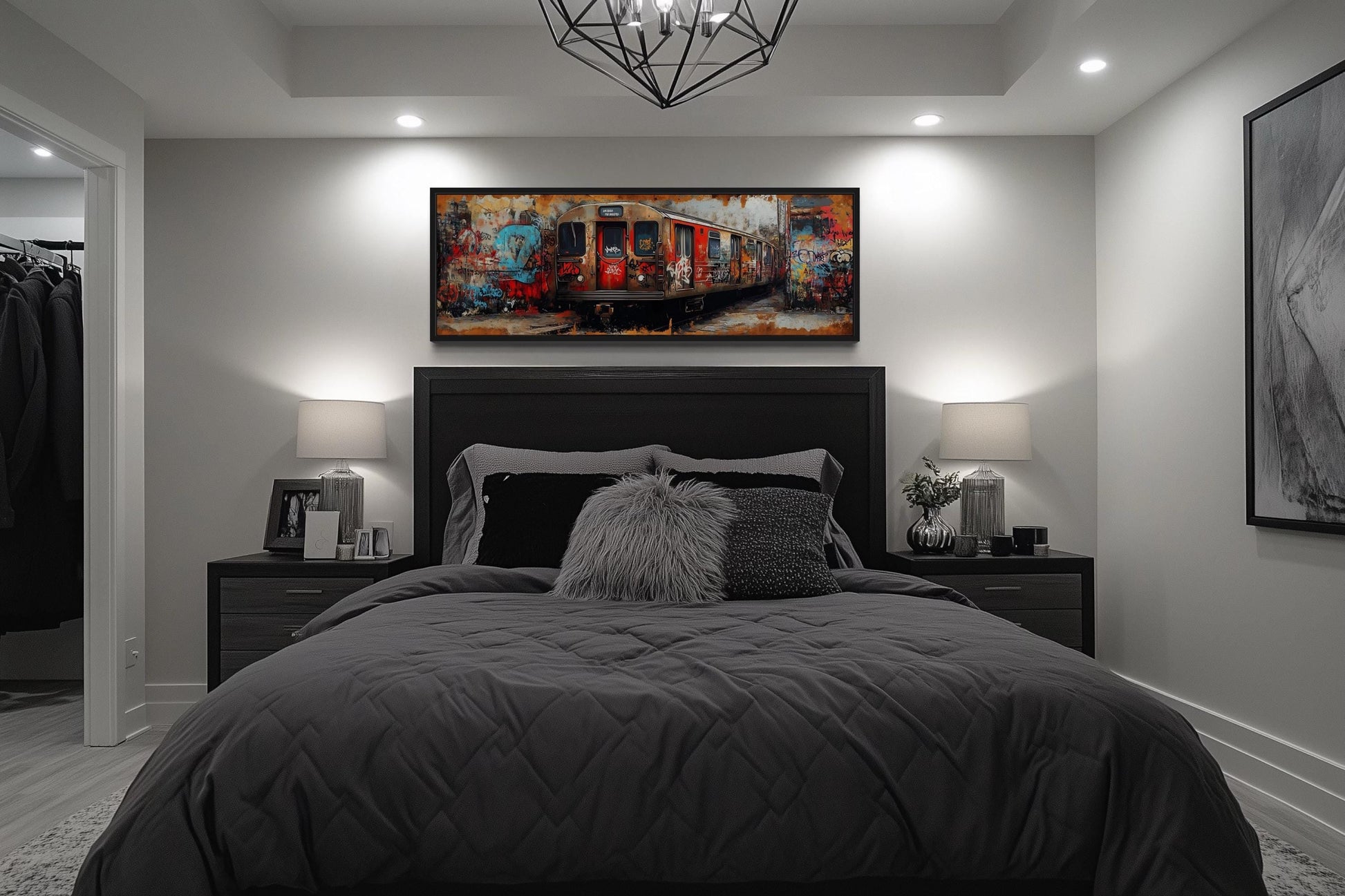 Graffiti Subway Train Long Horizontal Canvas for Men's Bedroom or Office