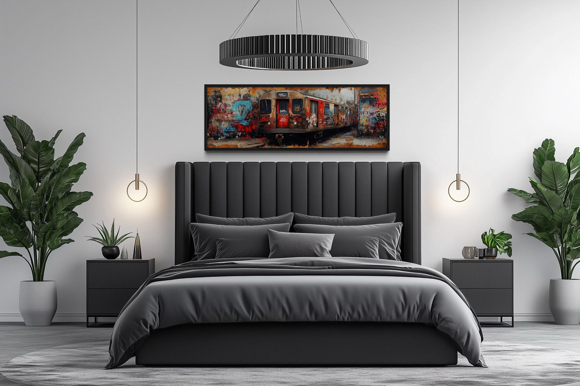Graffiti Subway Train Long Horizontal Canvas for Men's Bedroom or Office