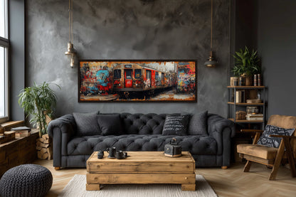 Graffiti Subway Train Long Horizontal Canvas for Men's Bedroom or Office