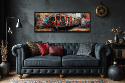 Graffiti Subway Train Long Horizontal Canvas for Men's Bedroom or Office