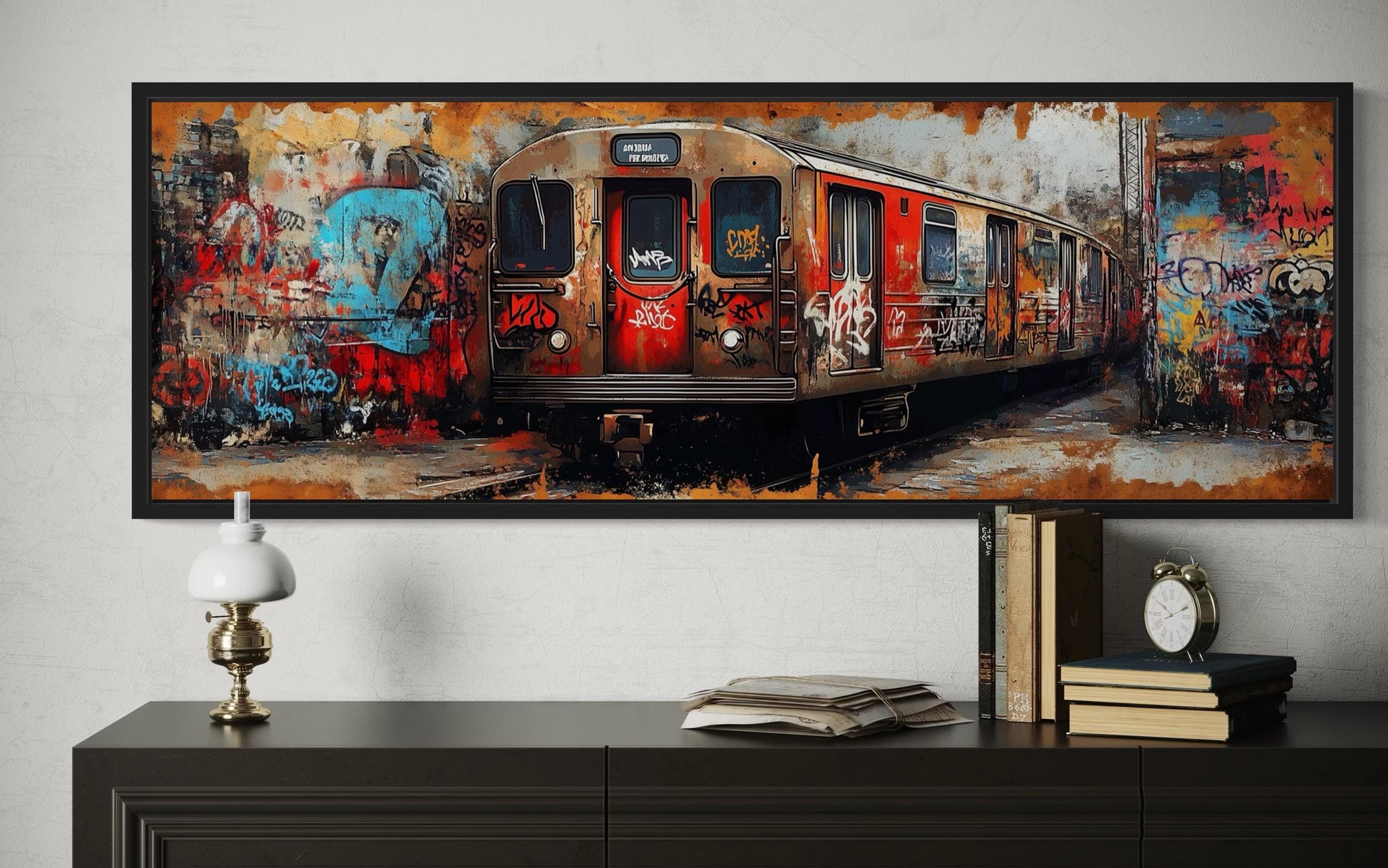 Graffiti Subway Train Long Horizontal Canvas for Men's Bedroom or Office