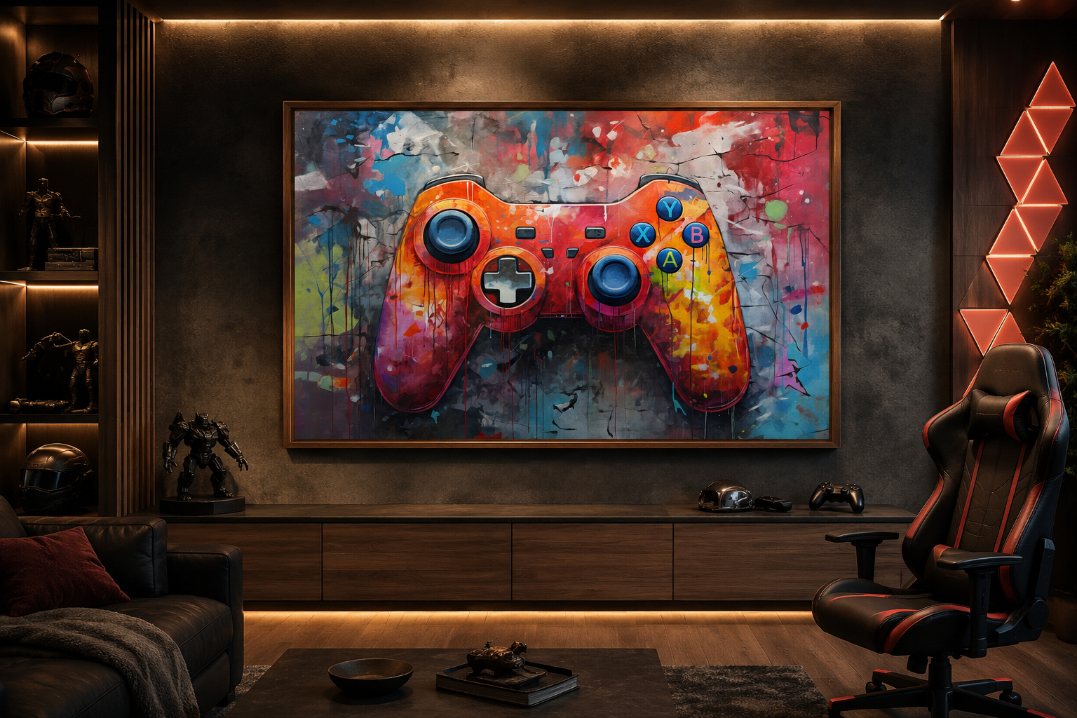 Graffiti Painting Of Game Controller Framed Canvas Wall Art - Game Room Decor