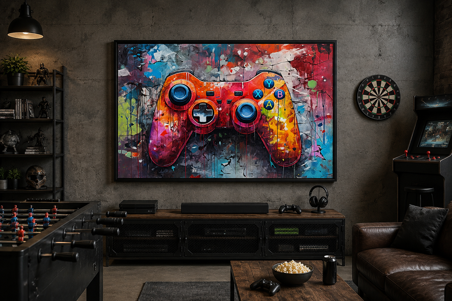 Graffiti Painting Of Game Controller Framed Canvas Wall Art - Game Room Decor