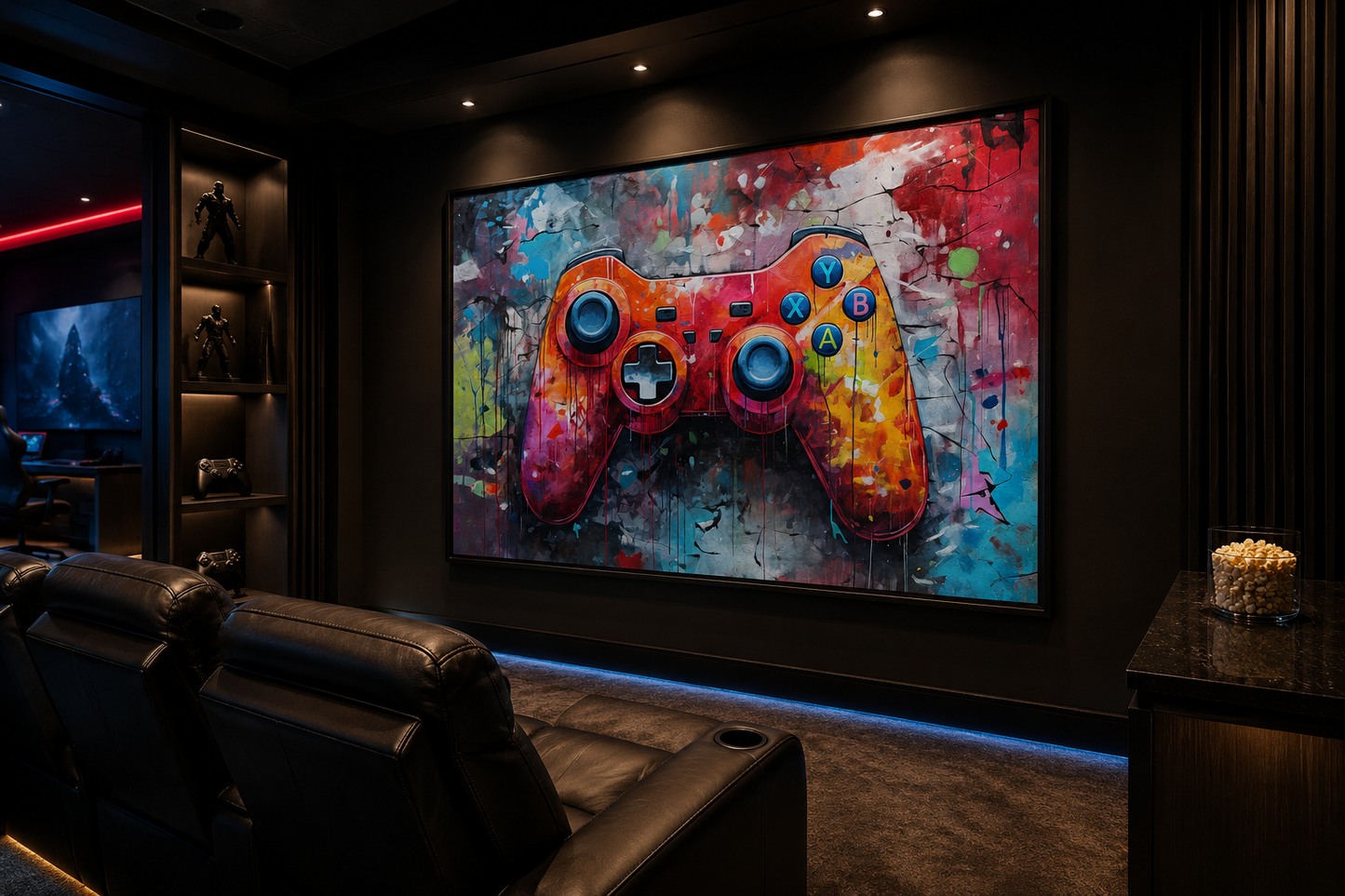 Graffiti Painting Of Game Controller Framed Canvas Wall Art - Game Room Decor