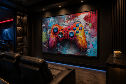 Graffiti Painting Of Game Controller Framed Canvas Wall Art - Game Room Decor