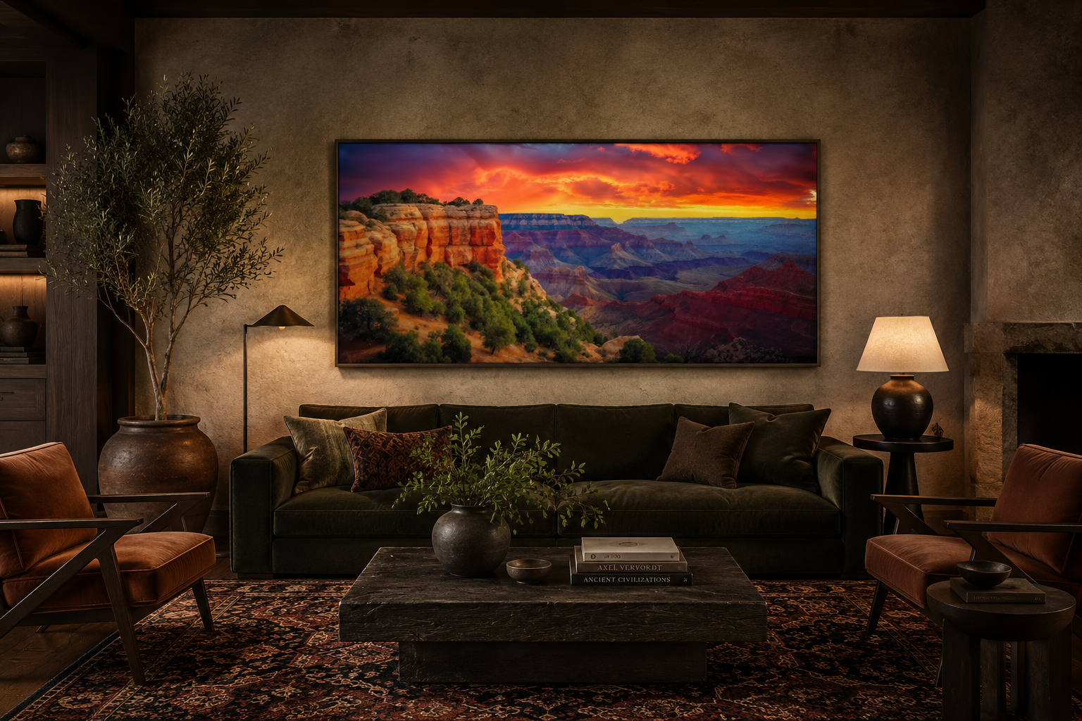 Grand Canyon Wall Art - Framed Sunset Canvas Print with Vibrant Colors