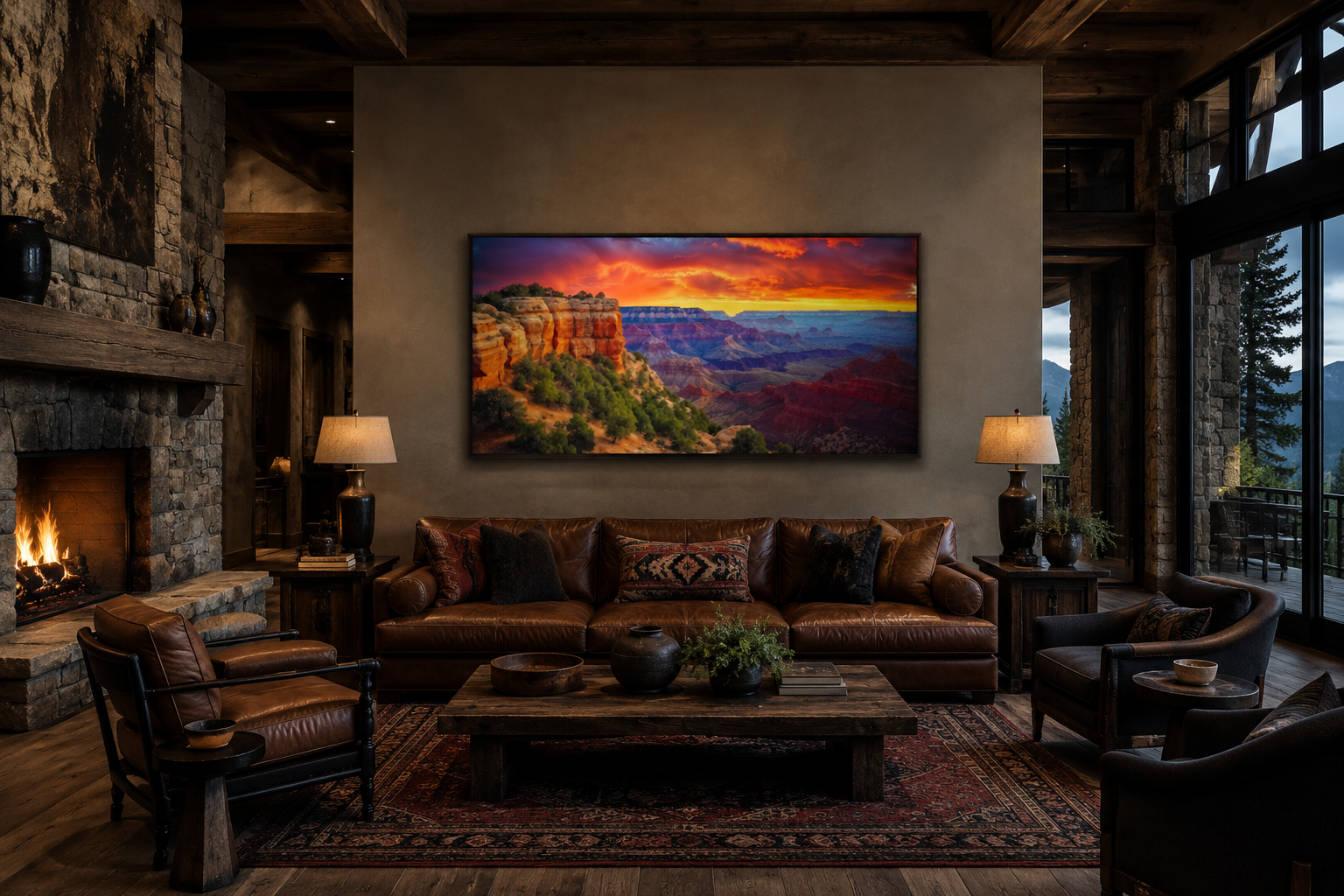 Grand Canyon Wall Art - Framed Sunset Canvas Print with Vibrant Colors