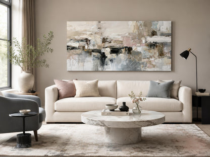 Gray Beige Blush Neutral Abstract Wall Art | Horizontal Canvas Print