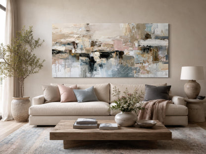 Gray Beige Blush Neutral Abstract Wall Art | Horizontal Canvas Print
