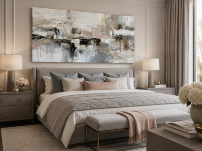 Gray Beige Blush Neutral Abstract Wall Art | Horizontal Canvas Print