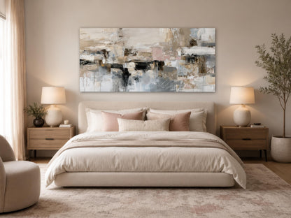 Gray Beige Blush Neutral Abstract Wall Art | Horizontal Canvas Print