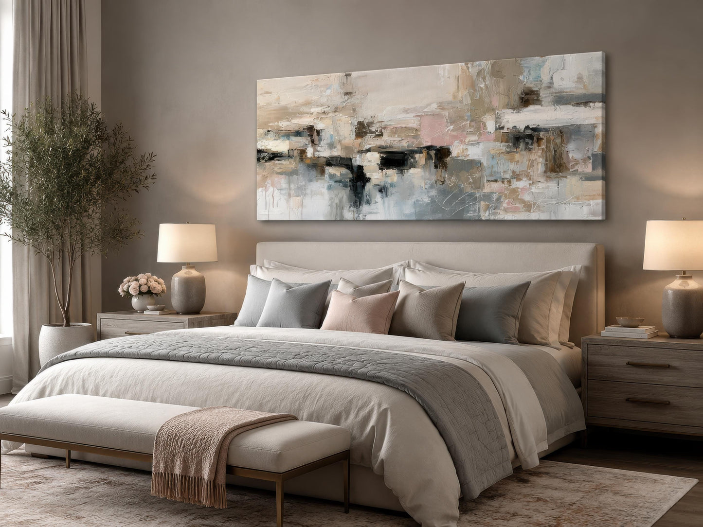 Gray Beige Blush Neutral Abstract Wall Art | Horizontal Canvas Print