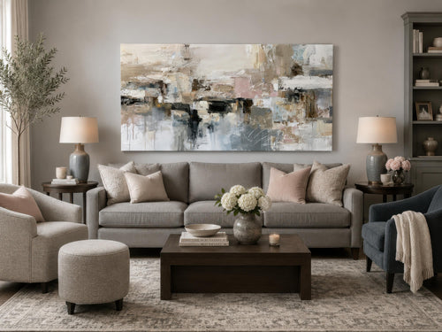 Gray Beige Blush Neutral Abstract Wall Art | Horizontal Canvas Print
