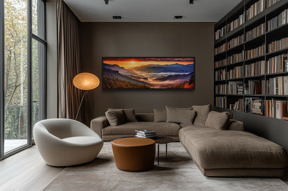 Great Smokey Mountains Sunset Landscape Long Narrow Living Room Framed Canvas Wall Art