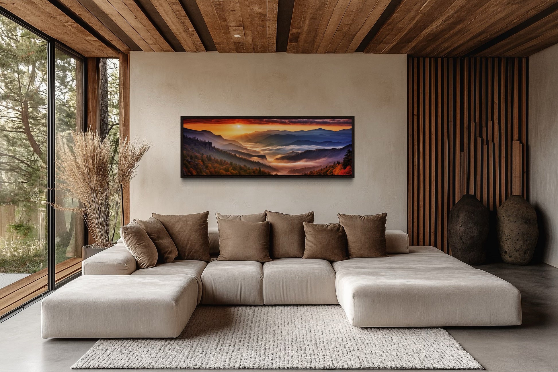 Great Smokey Mountains Sunset Landscape Long Narrow Living Room Framed Canvas Wall Art