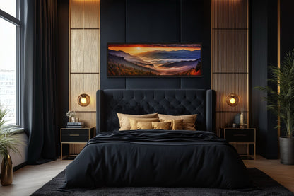 Great Smokey Mountains Sunset Landscape Long Narrow Living Room Framed Canvas Wall Art