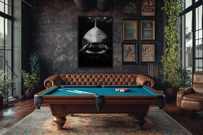 Great White Shark Black And White Framed Canvas Wall Art