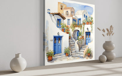 Greek Houses Santorini Greece Framed Canvas Wall Art