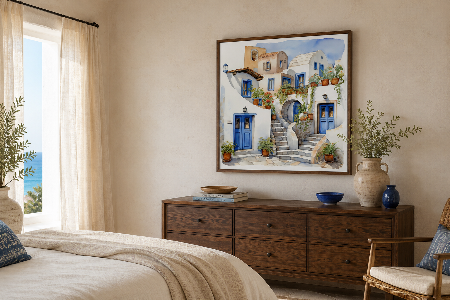 Greek Houses Santorini Greece Framed Canvas Wall Art