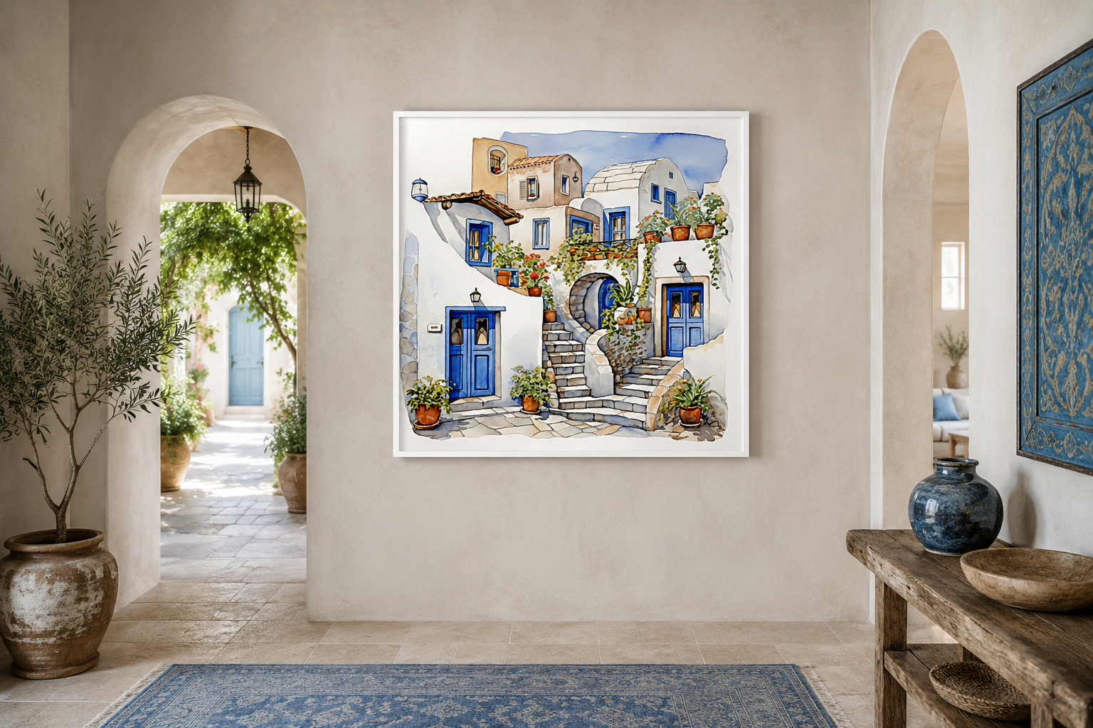 Greek Houses Santorini Greece Framed Canvas Wall Art