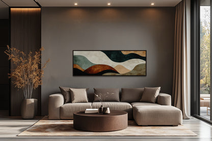 Green Brown Waves Modern Living Room Horizontal Canvas Wall Art
