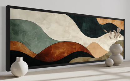 Green Brown Waves Modern Living Room Horizontal Canvas Wall Art