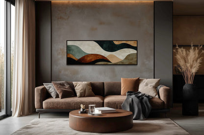 Green Brown Waves Modern Living Room Horizontal Canvas Wall Art
