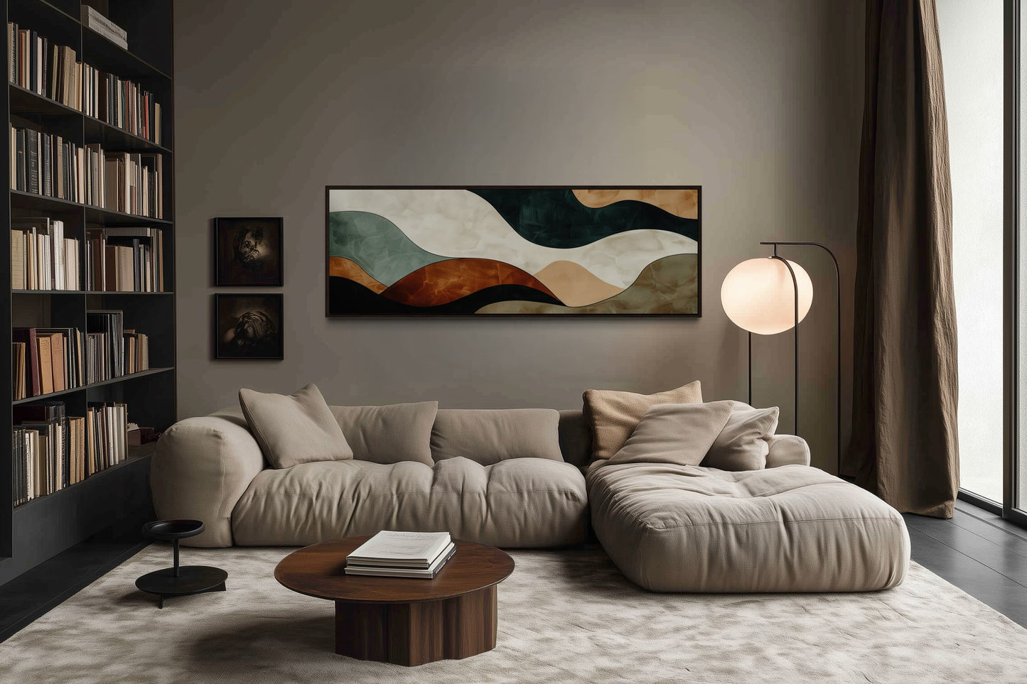 Green Brown Waves Modern Living Room Horizontal Canvas Wall Art