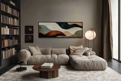 Green Brown Waves Modern Living Room Horizontal Canvas Wall Art