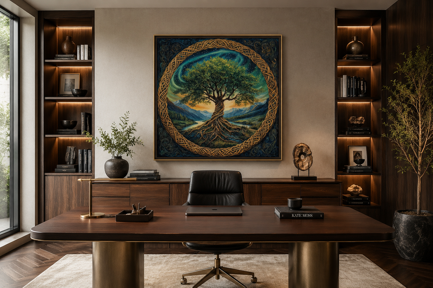 Green Celtic Tree Of Life Framed Canvas Wall Art