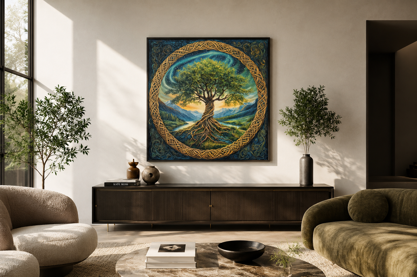 Green Celtic Tree Of Life Framed Canvas Wall Art