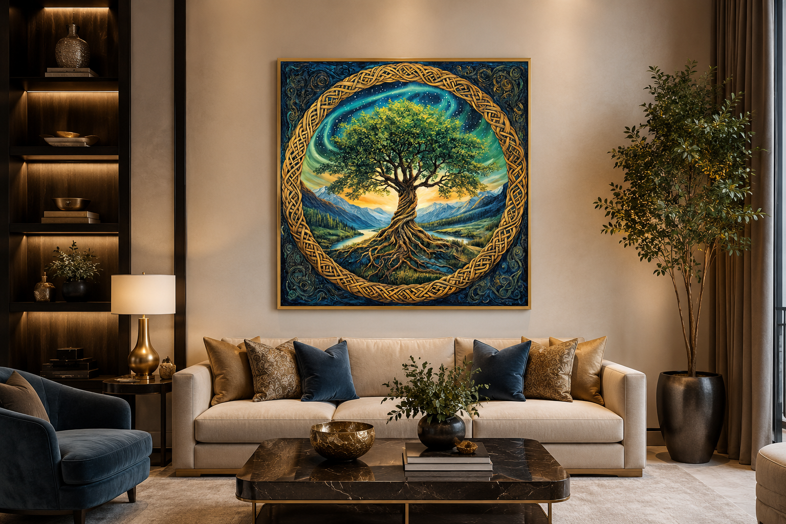 Green Celtic Tree Of Life Framed Canvas Wall Art