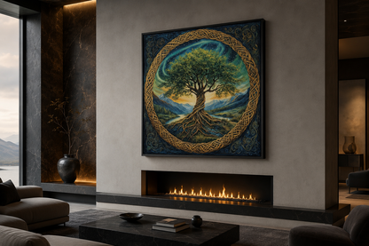 Green Celtic Tree Of Life Framed Canvas Wall Art