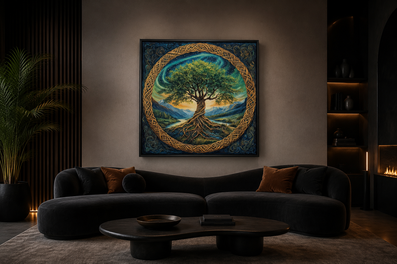 Green Celtic Tree Of Life Framed Canvas Wall Art