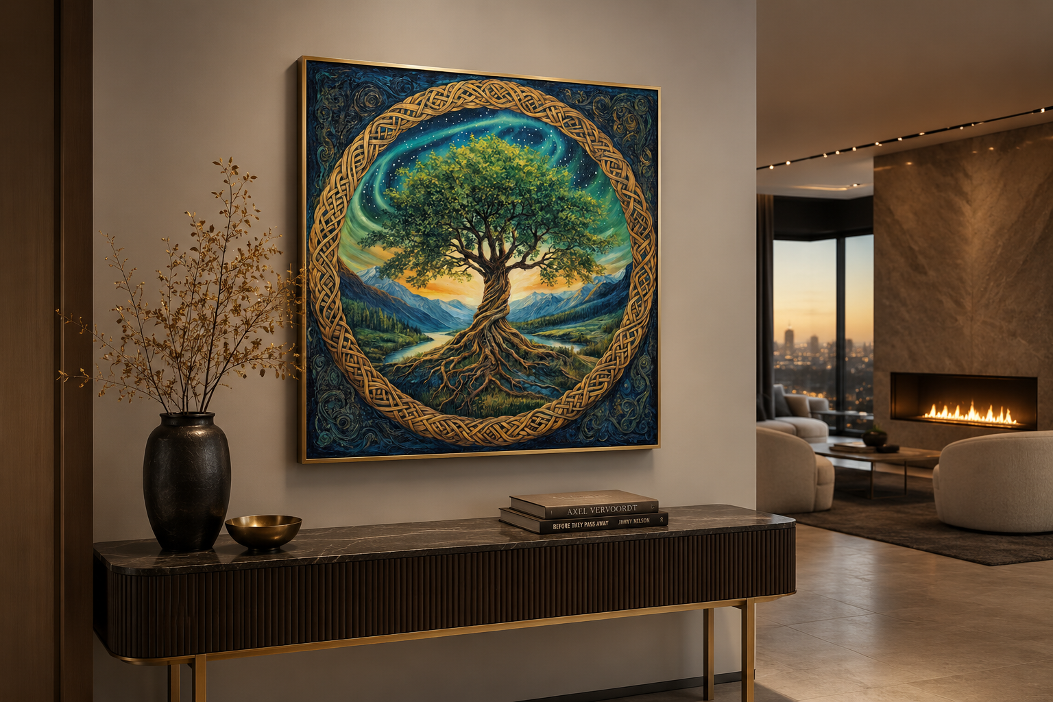 Green Celtic Tree Of Life Framed Canvas Wall Art