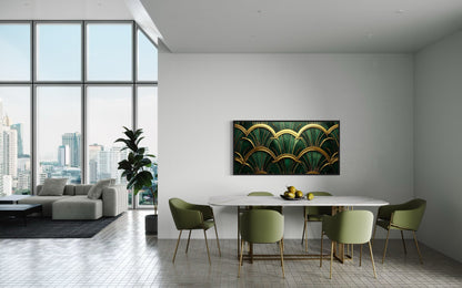 Green Gold Art Deco Horizontal Framed Canvas Wall Art