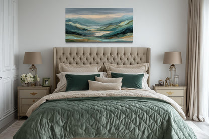 Green, Grey, and Gold Mountain Landscape Wall Art