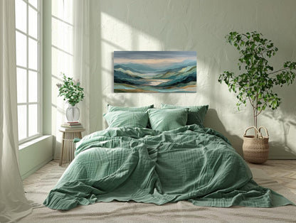 Green, Grey, and Gold Mountain Landscape Wall Art