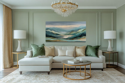 Green, Grey, and Gold Mountain Landscape Wall Art