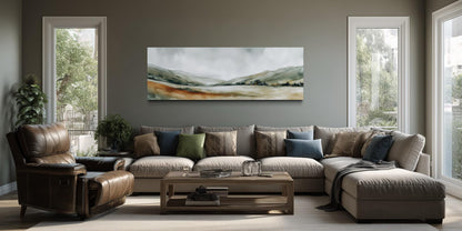 Green Landscape Wall Art – Calm Nature Panorama Canvas Print | Minimalist Sage Decor